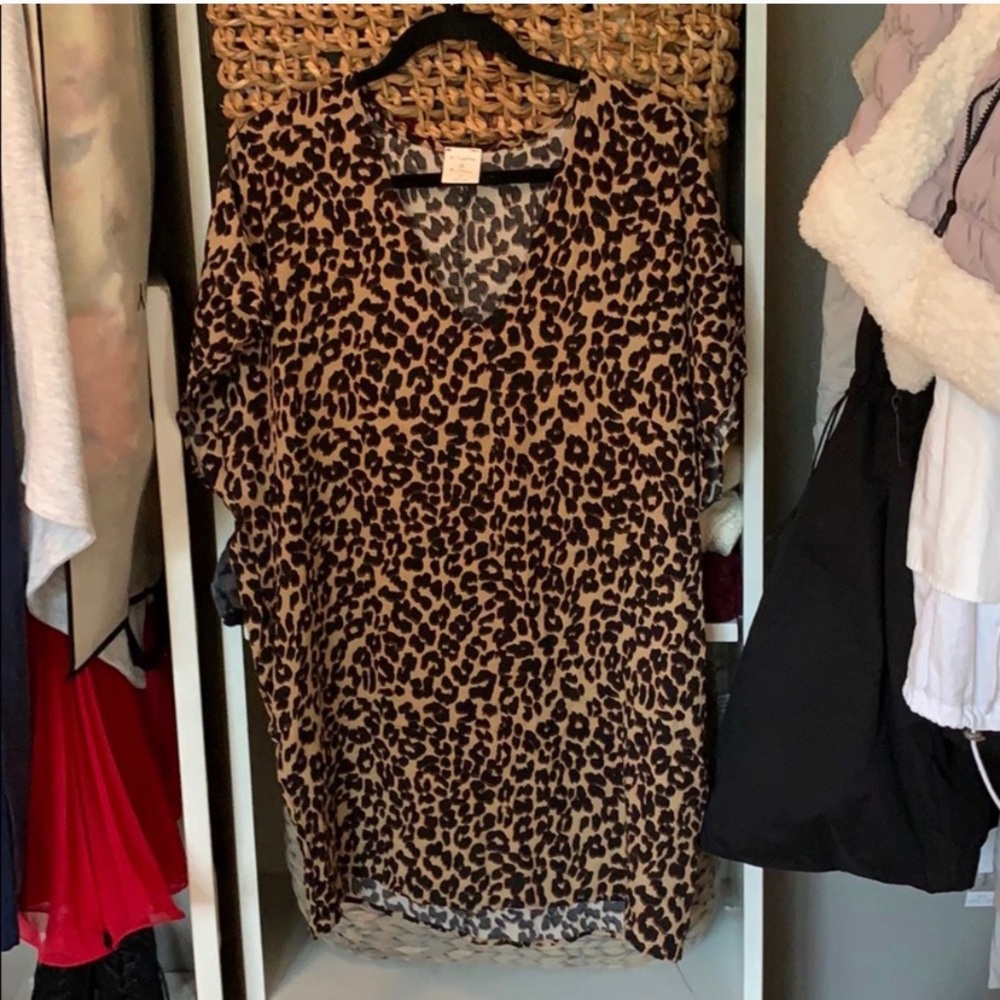 Leopard print shift dress.